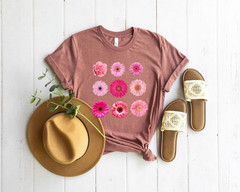 Pink Gerbera Daisy Floral Shirt Botanical Flower Graphic T-Shirt for Women