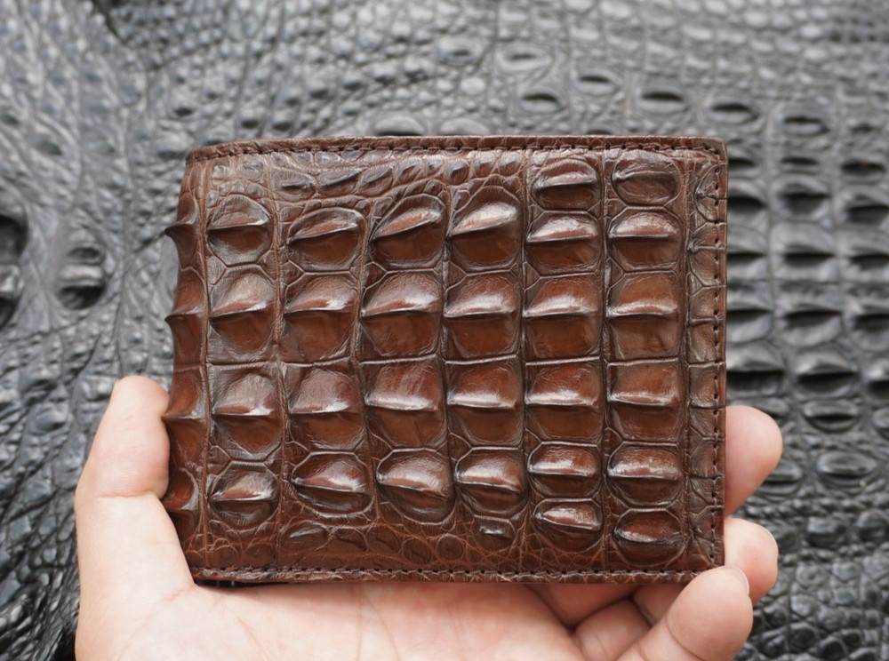 Brown Genuine Crocodile Hornback Leather Skin Men’s Bifold Wallet #B32