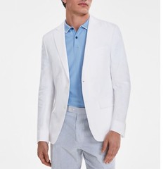 Tommy Hilfiger Mens 44R Modern Fit Flex Stretch 100% Linen Suit Jacket In White