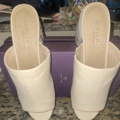 Aerosoles Beige Linen Blend Studded Mule Heels Slip-On Open Toe 8 M