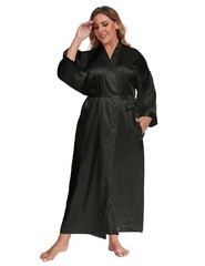 feslieacc Women’s Plus Size Long Satin Robes 4X-Large-5X-Large Plus, Black