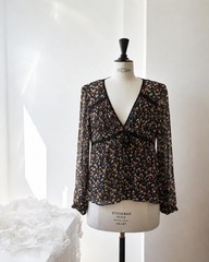 Lucky Brand Women’s Black Floral Peasant Blouse Size M Boho Flowy Top