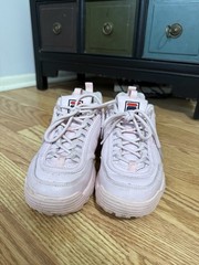 FILA Pink Floral Leather Low Top Lace-Up Women’s Sneakers 5FM00605-650