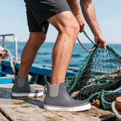 HISEA Men’s Deck Boots Ankle Rain Boots Waterproof Rubber Sailing Fishing Boots