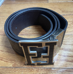 Fendi FF Logo Reversible Dress Belt Brown/Black Adjustable Metal Buckle