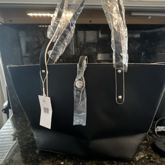 Jessica Moore Women’s Black Pebbled Medium Tote, Double Handles, Zippered Pocket