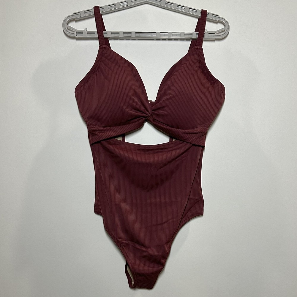 Women’s Plunge Cut Out One Piece Swimsuit – Shade & Shore Dark Red 36DD