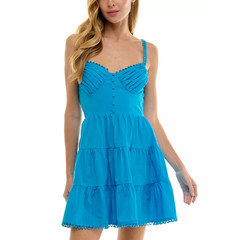 City Studios Turquoise Blue Tiered Pleated Mini Dress Size S Small Juniors NWT