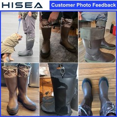 HISEA Men Rubber Rain Boots Gaiter Collar w/Drawstring Waterproof Tall Work Boot