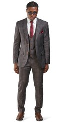 Slim Fit 2 Button Bronze Brown Windowpane Mens Suit 3 Piece Vested 35071 AZARMAN