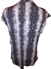 Liz Claiborne Career Women’s Medium Black White Snake Cap Sleeve Blouse Top .