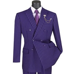 VINCI Men’s Gangster Pinstripe Double Breasted 6 Button Classic Fit Suit NEW