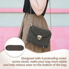 2Pcs Oval PU Leather Bag Bottom Shaper with Holes & Nail 9.8×4.7 Inch Dark Brown