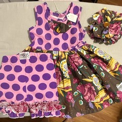 Paris Little Tailor Girls 18M Pink/Purple Polka Dot Floral Knit Dress Set