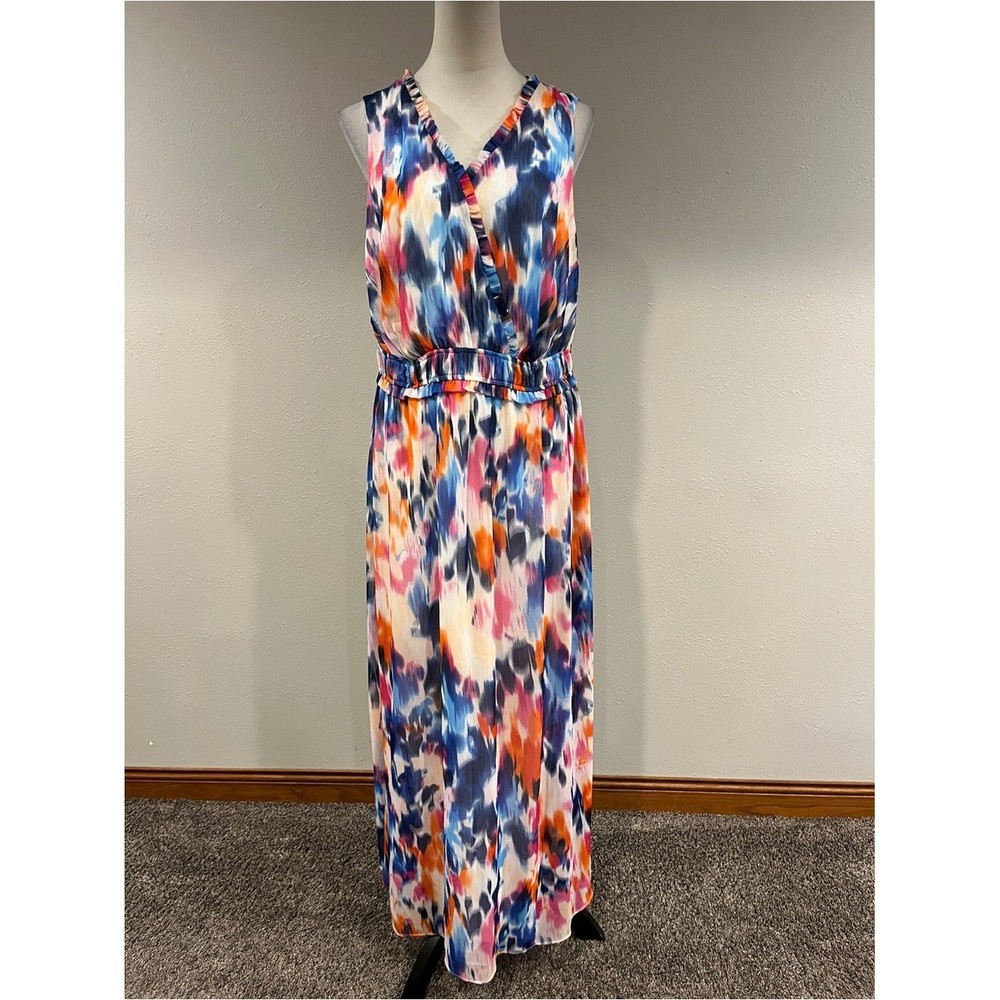 Sleeveless Watercolor Print Maxi Dress size 14 W