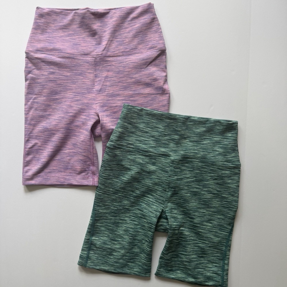 Outdoor Voices Bundle of 2 Freeform Flow 7″ Bike Shorts in Green & Purple XS
