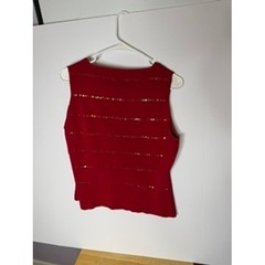 Max Studio Womens Red Sequin Knit Sleeveless Shell Top Size XL Crew Neck