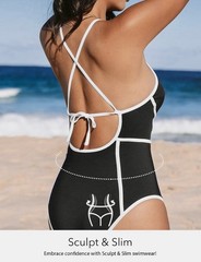 CUPSHE Black White Solid Slimming Lace-Up Crisscross One-Piece Swimsuit M