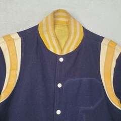 Vintage 60s Varsity Letterman Navy Blue Yellow Wool Leather Howe Jacket Small