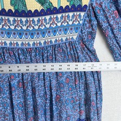 R. Vivimos Midi Dress Women’s S Blue Floral Artsy Peasant Boho Peacock Tassel