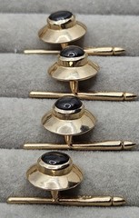 VTG 14K Solid Yellow Gold Shirt Tuxedo Button Stud Set 4Gray Stone 10.6Grams MCM
