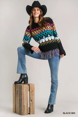 NWT UMGEE ~ SOUTHWEST AZTEC KNIT SWEATER ~ FRINGE ~ M