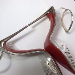 NEW Christian Louboutin Spikoo 100 Clear PVC Silver Leather Spike Heels 41.5