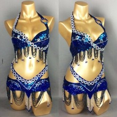Beaded Samba Belly Dance Costume EDC Party Carnival Outfit (Bra Belt) 8 Colors