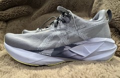 Asics Novablast 5 Womens, Size 8, Gravel/Blue Fade