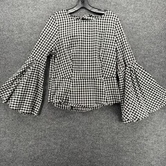 Nanette Lepore Blouse Womens M Black Check Open Back Boho Cottage Old Money