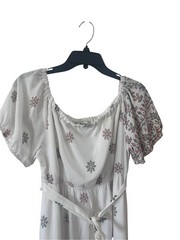 Lapogee White Floral-Print Maxi Dress with Tie Waist Size L