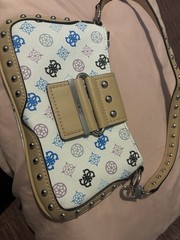 GUESS Logo Print Studded Crossbody Bag White/Beige Zip/Magnetic, Pockets