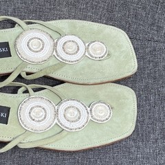 Anna Trzebiński NWOT Green Suede Beaded Nairobi Sandals EU 37 NARROW US 6.5, 7 N