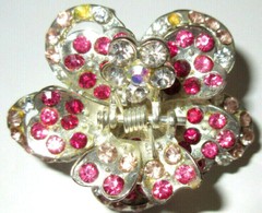RHINESTONE SILVER HAIR CLAW CLIP 2.25 inches NEW and BEAUTIFUL Pink