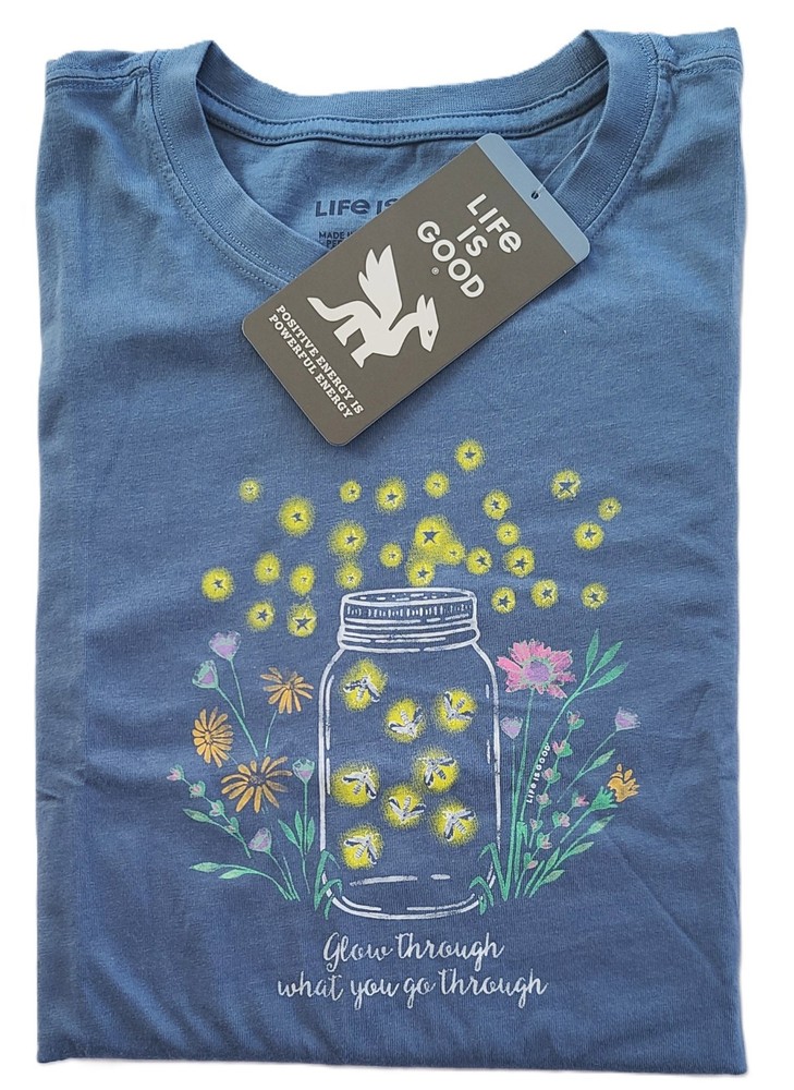 Life Is Good SS Shirt Crusher Tee FIREFLIES FLOWERS JAR Grow Through Womens XL