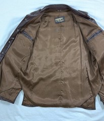 Vintage Brown Real Leather Military Shirt JacketEpaulettes Multi Pocket