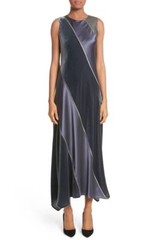 LAFAYETTE 148 Silver Grey Velvet Satin Stripe Midi Maxi Gown Dress S = 4/6 🤍