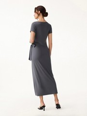 Cooling Wrinkle-Resistant Side Waist Tie Midi Dress with Slit
