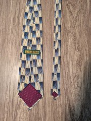 J.Garcia’s 100% Silk Men’s Necktie Blue Beige Geometric Pattern Made in USA