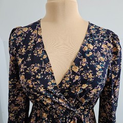 New Cupshe Dress Womens XS Blue Ditsy Floral Mini Elastic Waist Wrap Neckline