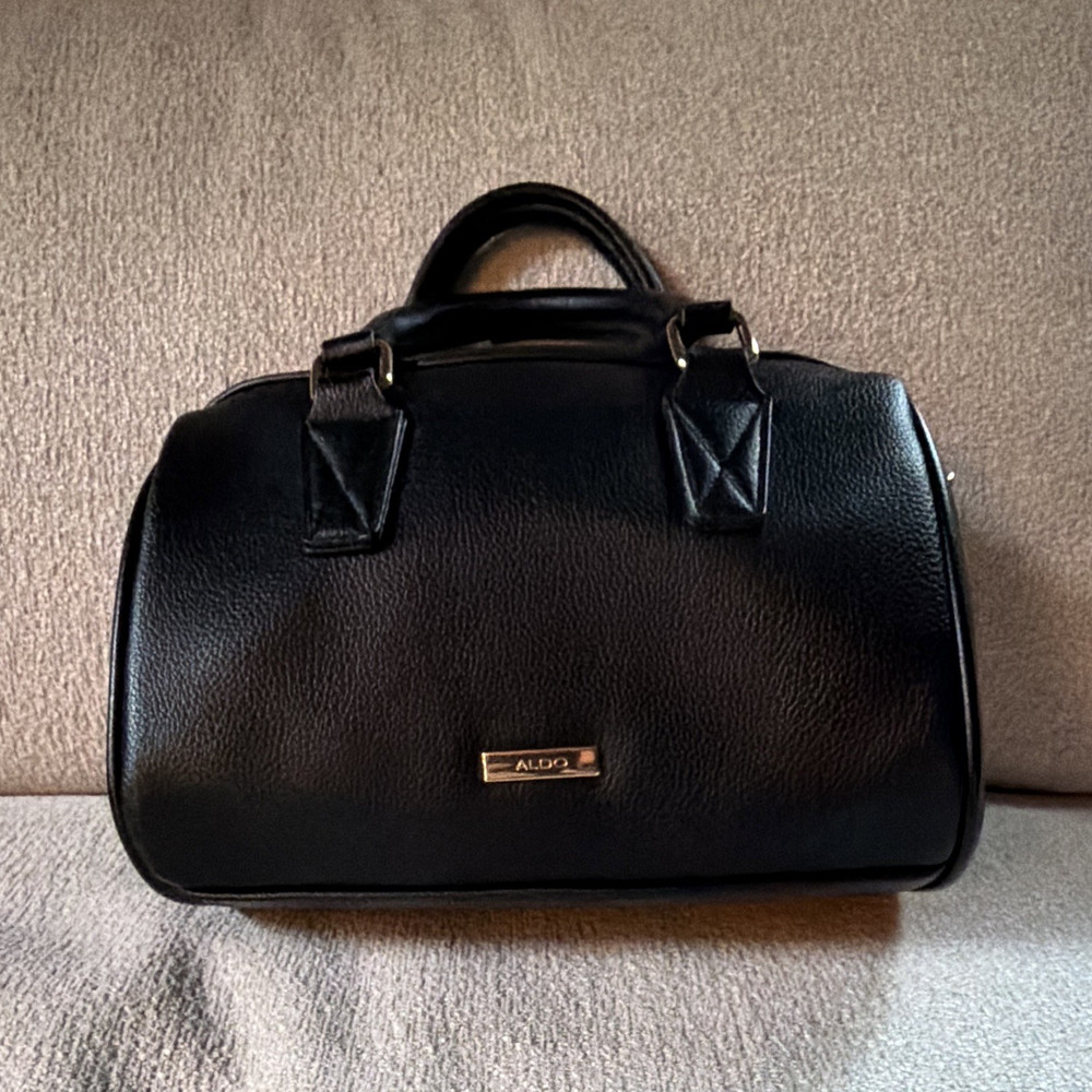 ALDO Black Small Satchel Top Handle Bag, Zip Closure, Detachable Strap