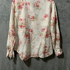 Eden & Olivia Floral Cotton Gauze Roll Tab Sleeve Blouse White Large Flaw