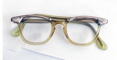 1940-50s Engraved Aluminum & Lucite Plastic Bifocal Eyeglasses fancy corners & a