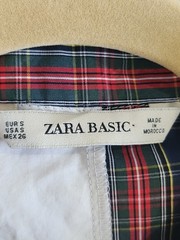 ZARA BASIC Woman Small Plaid Colorblock Woven Cotton Button-Up Long Sleeve Shirt