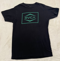 RVCA T Shirt Mens Medium Black Green Logo Graphic Tee Short Sleeve Crew Neck Top