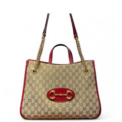 Gucci Tote Bag Beige Red Brown Canvas (mg060926f5r)