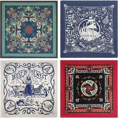 Bycc Bynn 4-Pack 100% Cotton Bandana Set, Vintage Graphic Print, 22×22 inches