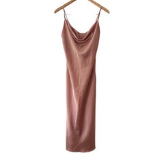 Y2K Satin Cowl Neck Midi Slip Dress Dusty Rose Pink Cocktail Formal Event Dress