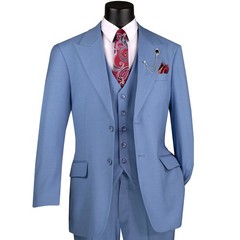 VINCI Men’s Blue Textured Weave 3 Piece Regular Fit Suit w/ Flex Waist – NEW