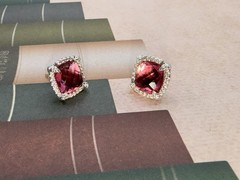 David &yurman Sterling Silver 925 Pink Tourmaline 7mm Chatelaine Stud Earrings